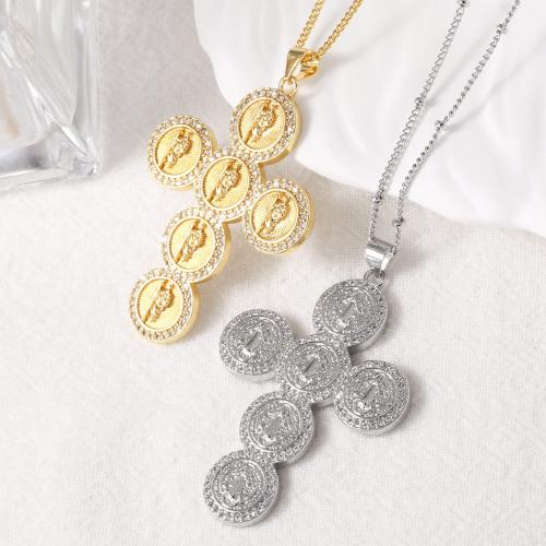 Cubic Zircon Micro Pave Brass Necklace with 5cm extender chain Cross plated fashion jewelry & micro pave cubic zirconia nickel lead & cadmium free Length 44 cm Sold By PC