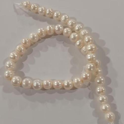 Přírodní sladkovodní perly perlí, Sladkovodní Pearl, Mírně kulaté, DIY, bílý, about:9-10mm, Otvor:Cca 3mm, Cca 36PC/Strand, Prodáno za 37 cm Strand