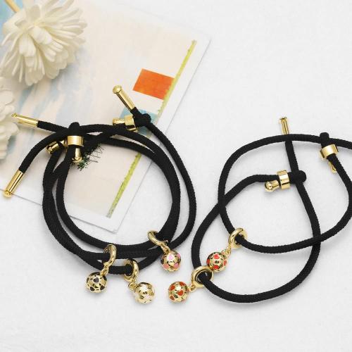 Pulseras de latón, cordón de nylon, con metal, Joyería & esmalte, Negro, longitud 22 cm, Vendido por UD