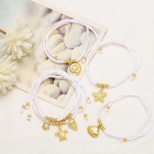 Pulseras de latón, cordón de nylon, con Perlas plásticas & metal, con 10cm extender cadena, Joyería & diferentes patrones para la opción, Blanco, longitud 16 cm, Vendido por UD