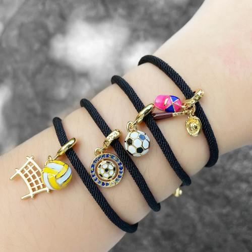 Pulseras de latón, cordón de nylon, con metal, Joyería & diferentes patrones para la opción & esmalte, Negro, Vendido por UD