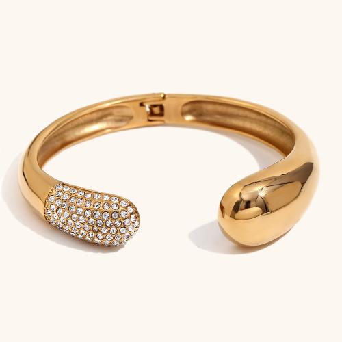 Stainless Steel Bangle 304 Stainless Steel 18K gold plated fashion jewelry & for woman & with rhinestone Sold By PC