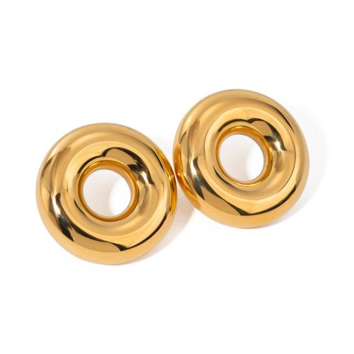 Stainless Steel Stud Earrings 304 Stainless Steel Round plated fashion jewelry & for woman & hollow golden Sold By Pair