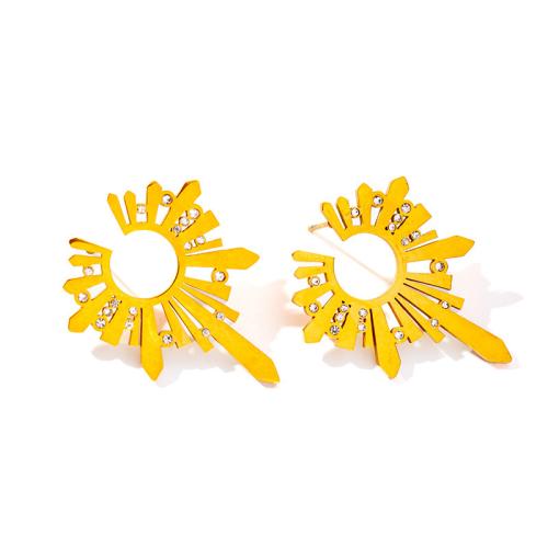 Stainless Steel Stud Earrings 304 Stainless Steel Flower plated for woman & with rhinestone & hollow golden Sold By Pair