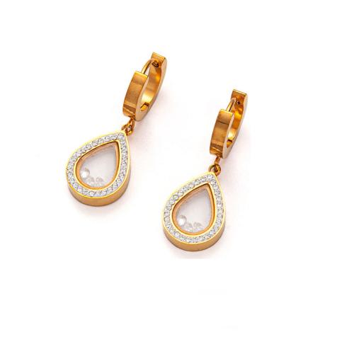 Stainless Steel Lever Back Earring 304 Stainless Steel 18K gold plated & for woman & with rhinestone Sold By Pair