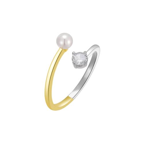 Kubični Zirconia mikro utre srebra prstenje, 925 Sterling Silver, s Plastična Pearl, micro utrti kubni cirkonij & za žene, zlato, Prodano By PC