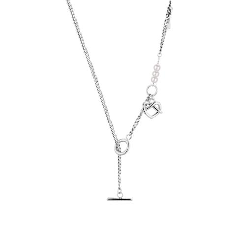 925 Sterling Silver Necklaces with Plastic Pearl Heart for woman original color Length Approx 47 cm Sold By PC