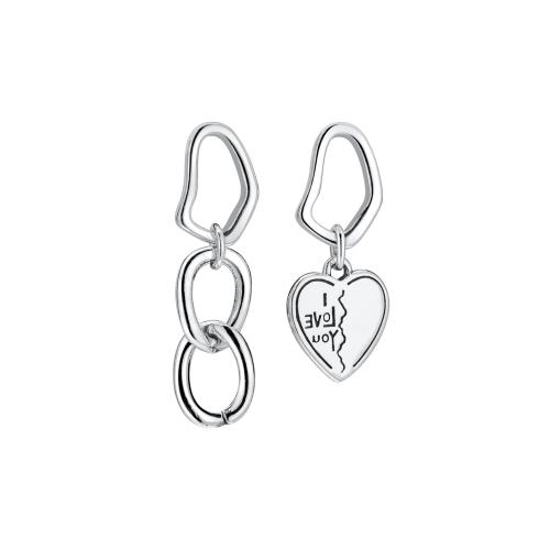 Asymmetric Earrings 925 Sterling Silver for woman original color Triannular about 2CM cardioid about 2.5CM Sold By Pair