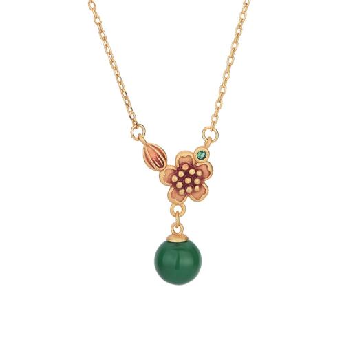 Brass Necklace with Jade fashion jewelry & for woman golden Length Approx 45 cm Sold By PC