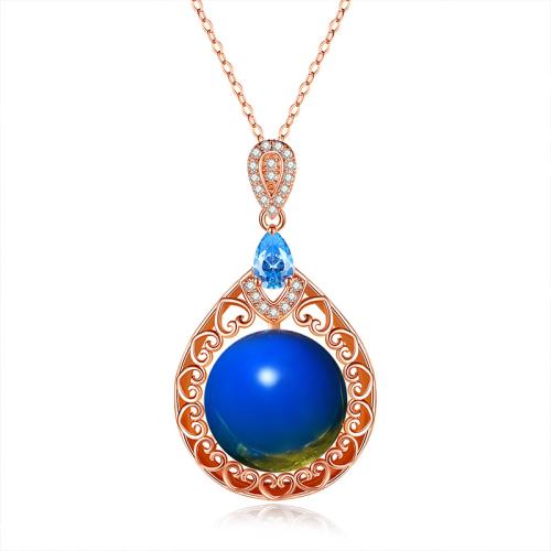 Cubic Zircon Micro Pave Brass Necklace with Jade micro pave cubic zirconia & for woman rose gold color Length Approx 45 cm Sold By PC