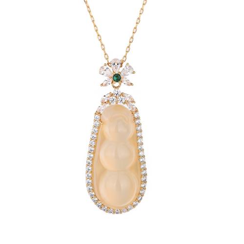 Cubic Zircon Micro Pave Brass Necklace with Jade micro pave cubic zirconia & for woman golden Length Approx 45 cm Sold By PC