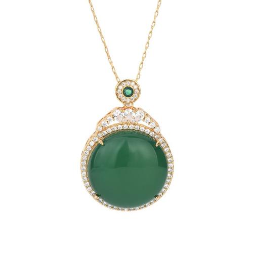 Cubic Zircon Micro Pave Brass Necklace with Jade micro pave cubic zirconia & for woman Length Approx 45 cm Sold By PC