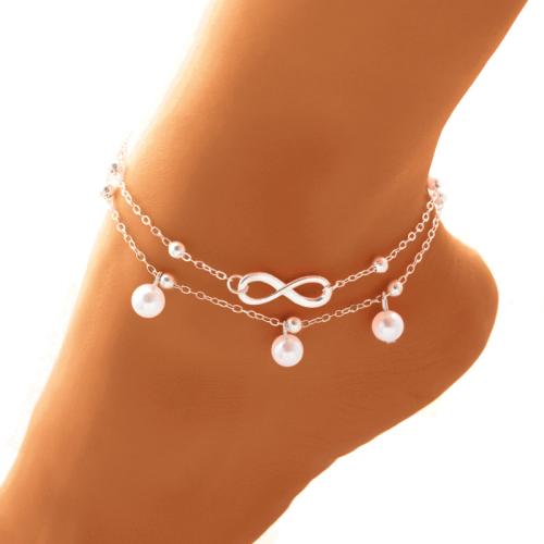 Zink Alloy Anklet, med Plast Pearl, plated, mode smycken & för kvinna, fler färger för val, Säljs av PC