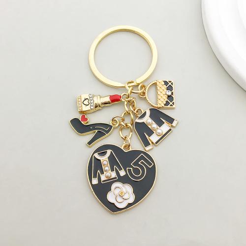 Zinc Alloy Key Clasp with Plastic Pearl gold color plated enamel & with rhinestone Sold By Bag