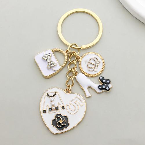 Zinc Alloy Key Clasp with Plastic Pearl gold color plated enamel & with rhinestone Sold By Bag