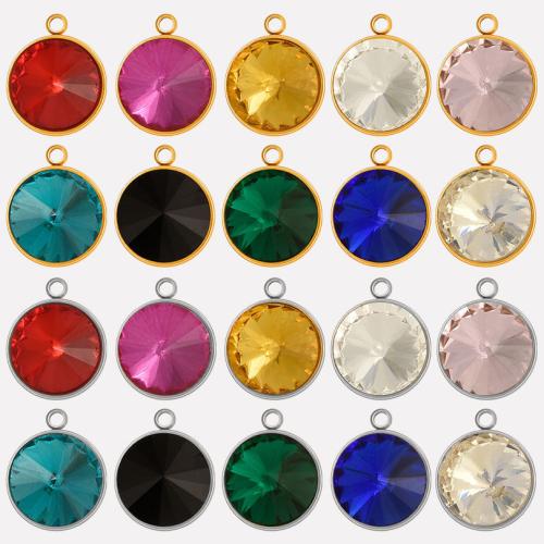 Stainless Steel Pendants 304 Stainless Steel with Glass Rhinestone Vacuum Ion Plating DIY Approx 1.7mm Sold By Bag