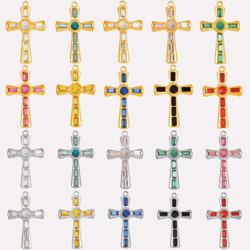 Stainless Steel Cross Pendants 304 Stainless Steel with Glass Rhinestone Vacuum Ion Plating DIY Approx 1.9mm Sold By Bag