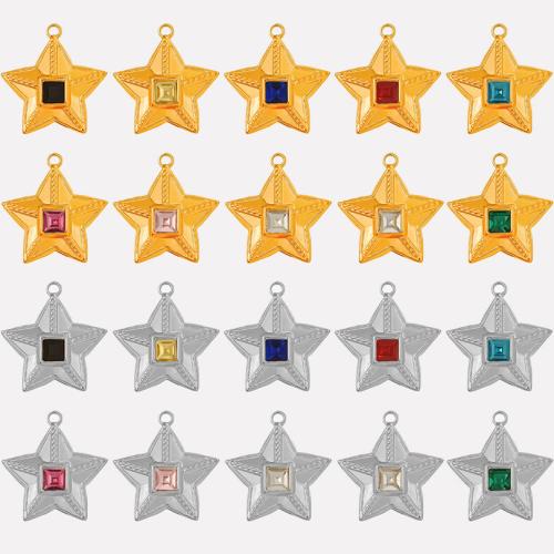 Stainless Steel Pendants 304 Stainless Steel with Glass Rhinestone Star Vacuum Ion Plating DIY Approx 2.2mm Sold By Bag