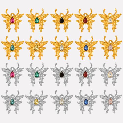 Stainless Steel Animal Pendants 304 Stainless Steel with Glass Rhinestone Butterfly Vacuum Ion Plating DIY Approx 1.9mm Sold By Bag