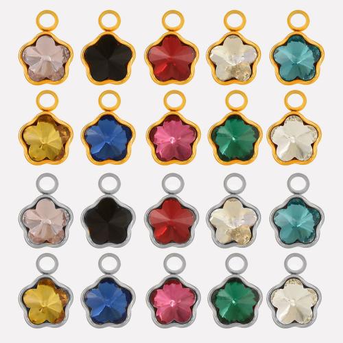 Stainless Steel Flower Pendant 304 Stainless Steel with Glass Rhinestone Vacuum Ion Plating DIY Approx 1.7mm Sold By Bag