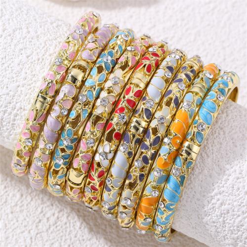 Zinc Alloy Bangle gold color plated fashion jewelry & enamel & with rhinestone nickel lead & cadmium free Sold By PC