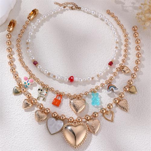 Zinc Alloy Jewelry Necklace with ABS Plastic Pearl gold color plated fashion jewelry & enamel nickel lead & cadmium free Sold By PC