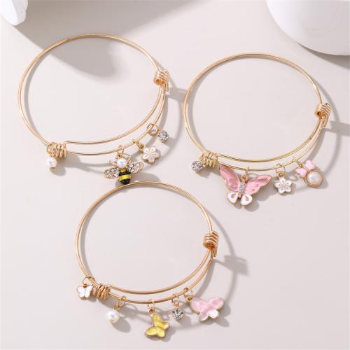 Lo zinco in lega Bangle Jewelry, lega in zinco, placcato color oro, gioielli di moda & diversi modelli per la scelta & smalto & con strass, dorato, assenza di nichel,piombo&cadmio, Venduto da PC