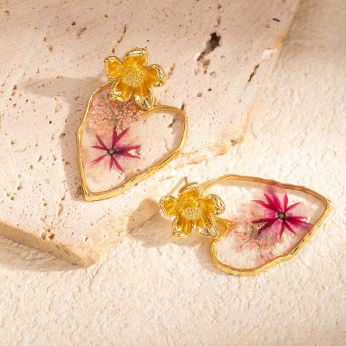 Acrylic Jewelry Earring Heart gold color plated fashion jewelry & epoxy gel golden Sold By Pair