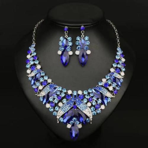 Zinc Alloy Jewelry Sets earring & necklace with Crystal plated fashion jewelry nickel lead & cadmium free Sold By Set