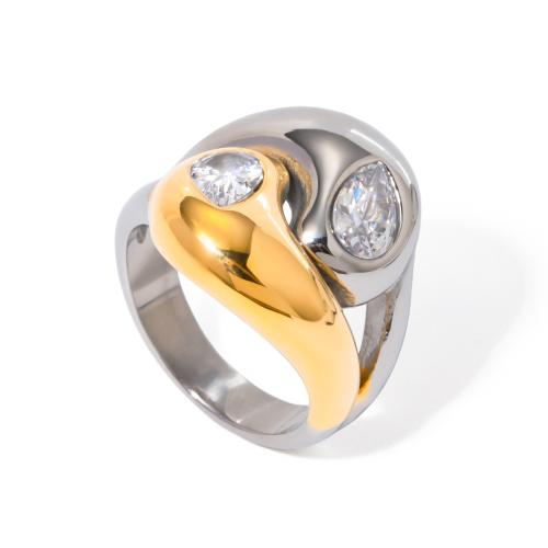 Bague en acier inoxydable zircons cubiques, Acier inoxydable 304, avec zircon cubique, Placage, normes différentes pour le choix & pour femme & deux tons, Trou:Environ 4mm, Vendu par PC