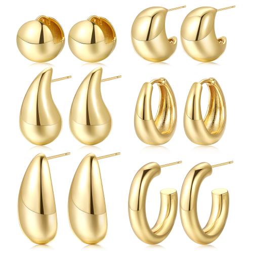 Brass Stud Earring 14K gold plated 6 pieces & fashion jewelry & for woman Sold By PC