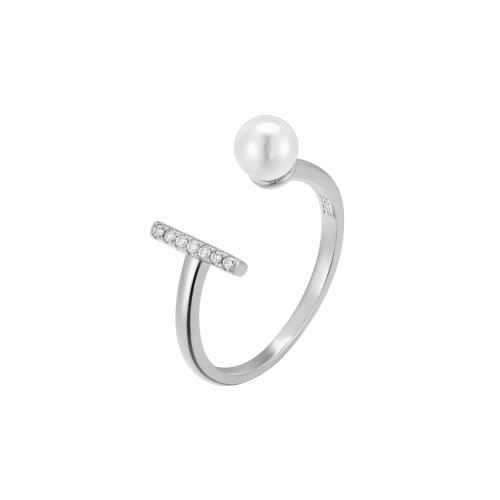 Zircon cubique Micro Pave Sterling Silver Rings, argent sterling 925, avec perle de plastique, pavé de micro zircon & pour femme, plus de couleurs à choisir, Vendu par PC