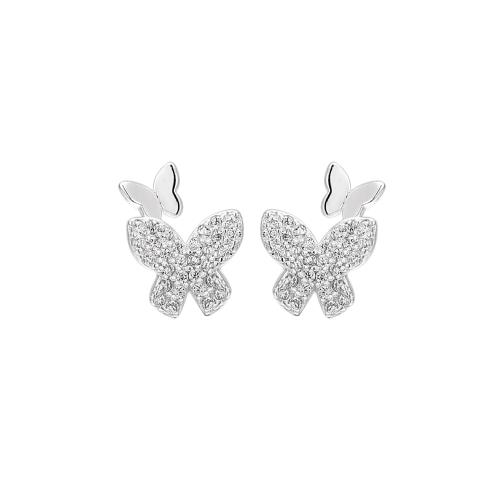 Zircon cubique Micro Pave d'oreille en argent sterling, argent sterling 925, papillon, pavé de micro zircon & pour femme, argent, 10.40x8x1.60mm, Vendu par paire