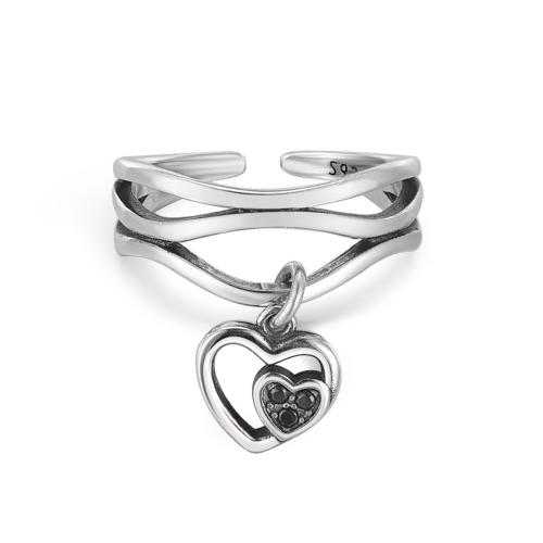 925 Sterling Silver Finger Rings with Obsidian Heart for woman original color Sold By PC