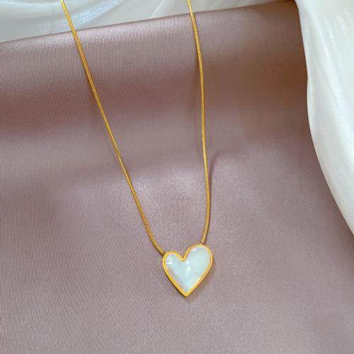 Titanium Steel Necklace with Shell Heart Vacuum Ion Plating for woman Length Approx 21-50 cm Sold By PC