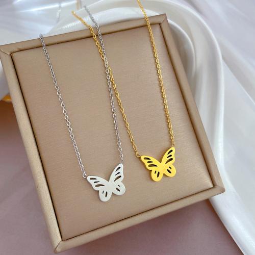 Titanium Steel Necklace Butterfly Vacuum Ion Plating for woman Length Approx 21-50 cm Sold By PC