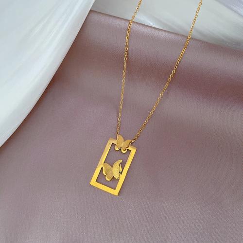 Titanium Steel Necklace Butterfly Vacuum Ion Plating for woman gold Length Approx 21-50 cm Sold By PC