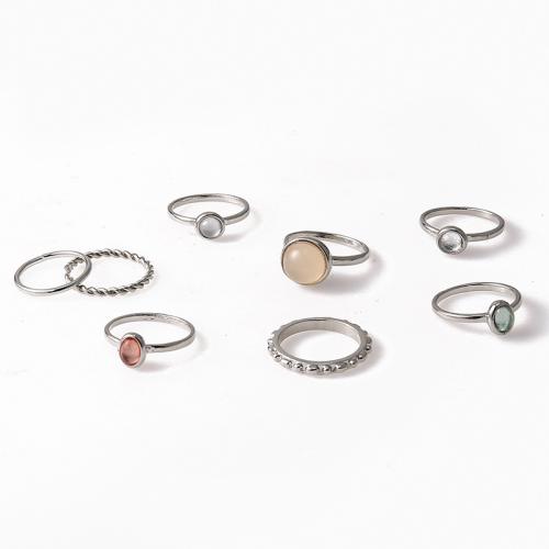 Zinc Alloy Ring Set with Gemstone plated 8 pieces & fashion jewelry & for woman Sold By Set