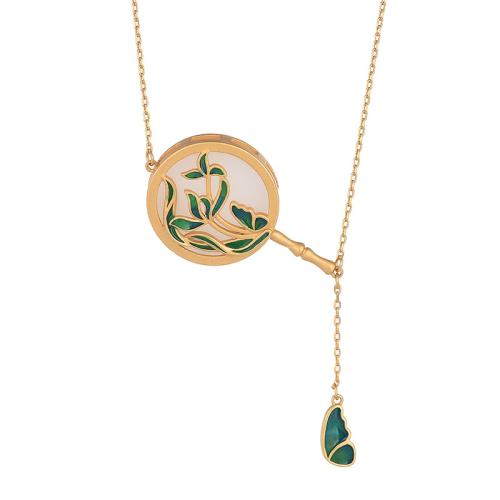 Brass Necklace with Jade vintage & for woman & enamel golden Length Approx 45 cm Sold By PC