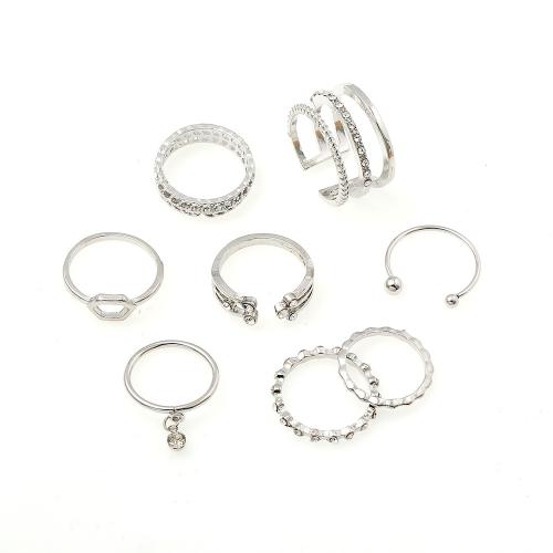 Zink-Legierungsring-Set, Zinklegierung, plattiert, 8 Stück & für Frau & mit Strass, keine, verkauft von setzen