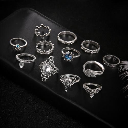 Zinc Alloy Ring Set with Gemstone plated 12 pieces & for woman silver color Sold By Set