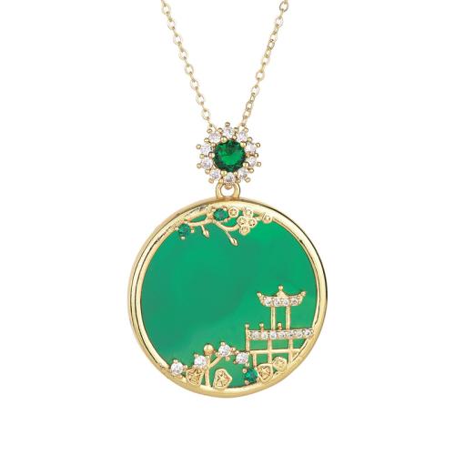 Brass Necklace with Jade vintage & micro pave cubic zirconia & for woman golden Length Approx 45 cm Sold By PC