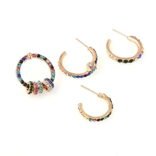 Lo zinco in lega Stud Earring, lega in zinco, placcato, 4 pezzi & per la donna & con strass, dorato, Venduto da set