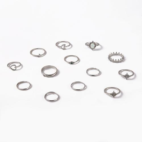 Sinc Alloy Ring Set, le Gemstone, plátáilte, 13 phíosa & do bhean & le rhinestone, dathanna níos mó le haghaidh rogha, Díolta De réir Socraigh