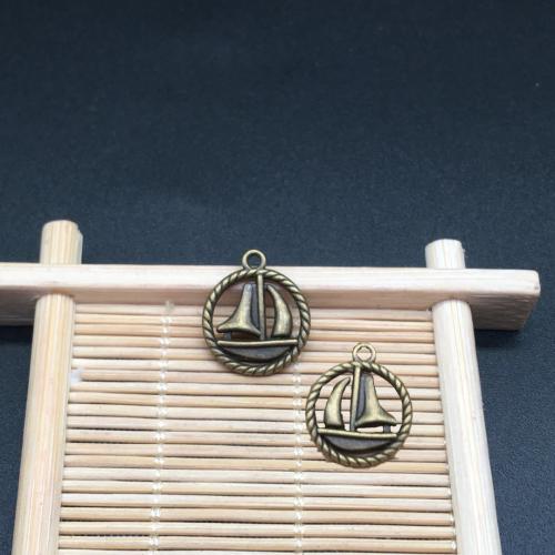 Zinc Alloy Pendants Sail Boat antique bronze color plated DIY 16mm Sold By Bag