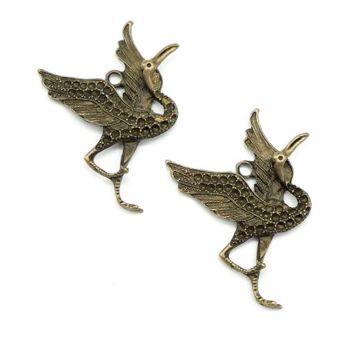 Zinc Alloy Animal Pendants Crane antique bronze color plated DIY Sold By Bag