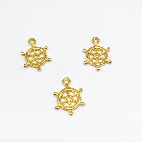 Roda de navio de liga de zinco e pingente de âncora, Roda de leme, banho de cor de ouro antigo, DIY, 20x15mm, 100PCs/Bag, vendido por Bag