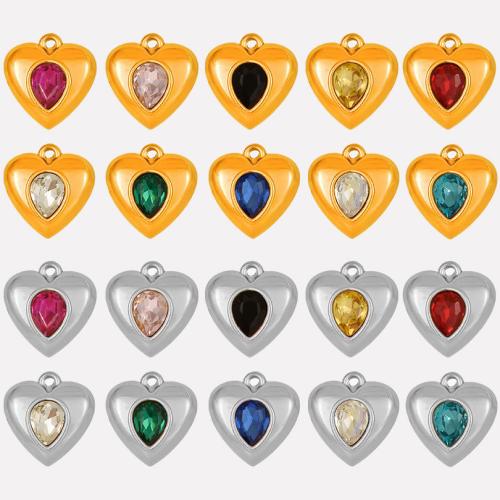 Stainless Steel Heart Pendants 304 Stainless Steel with Glass Rhinestone Vacuum Ion Plating DIY Approx 1.8mm Sold By Bag