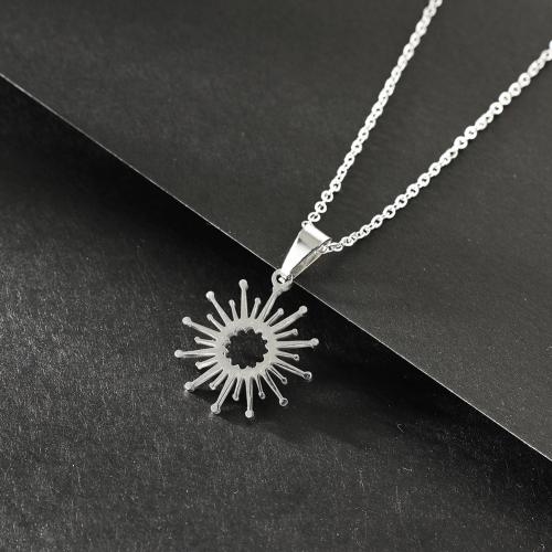 Stainless Steel Jewelry Necklace 304 Stainless Steel with 5CM extender chain Sun silver color plated for woman & hollow nickel lead & cadmium free Length 40 cm Sold By PC