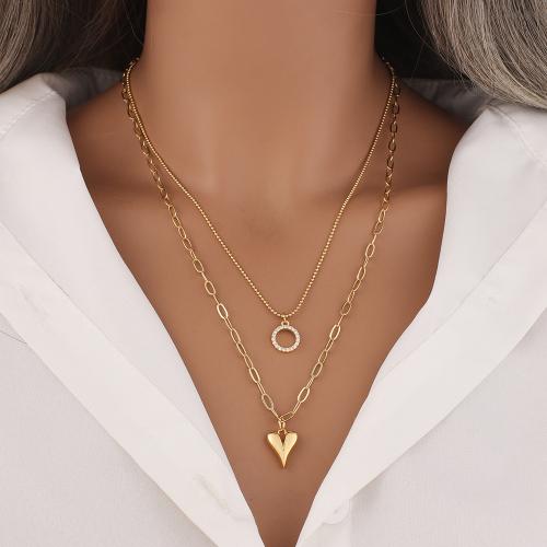 Collier en laiton, coeur, Placage de couleur d'or, Double couche & pour femme, protéger l'environnement, sans nickel, plomb et cadmium, Longueur 50 cm, Vendu par PC